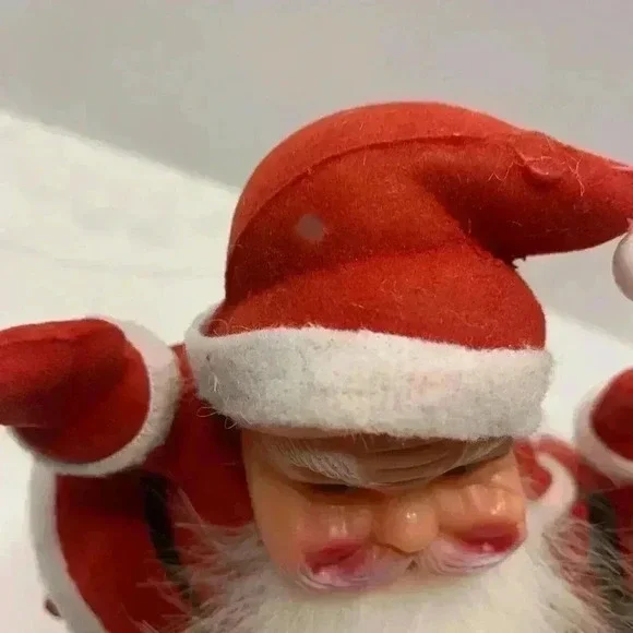 Pair of Vintage Christmas Dancing Waving Santa Claus Flocked Decor 9 inches - Picture 10 of 10